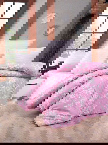 Lenjerie de pat pentru o persoana (FR), Gloria - Pink, Victoria, Bumbac Ranforce