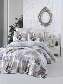 Lenjerie de pat pentru o persoana (FR), Leaf - Brown, Victoria, Bumbac Ranforce