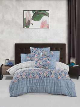 Lenjerie de pat pentru o persoana (EU) (IT), Alvina - Blue, Victoria, Bumbac Ranforce