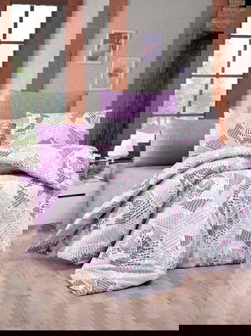 Lenjerie de pat dubla King (EU) (ES), 3 piese, Montana - Lilac, Victoria, 65% bumbac/35% poliester