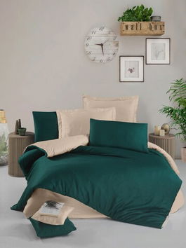 Lenjerie de pat pentru o persoana (DE), Green - Cream, Victoria, Bumbac Satinat