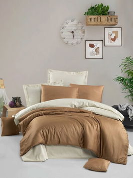 Lenjerie de pat pentru o persoana (FR), Camel - Beige, Victoria, Bumbac Satinat