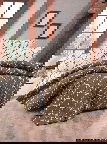 Lenjerie de pat dubla Super King (EU) (IT), Symbol - Brown, Victoria, Bumbac Ranforce