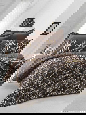 Lenjerie de pat pentru o persoana Single XL (DE), Alisa - Brown, Victoria, Bumbac Satinat