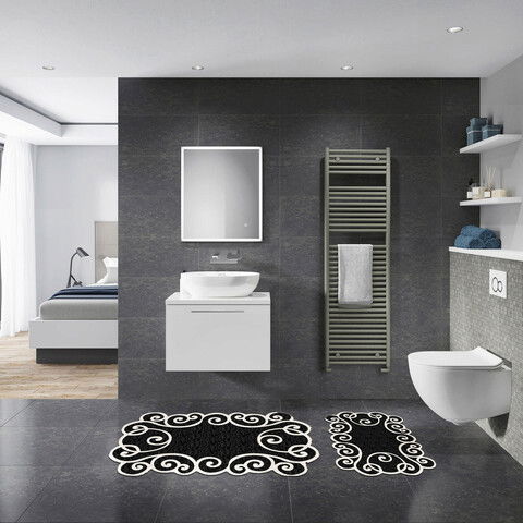Set covoraș de baie (2 bucăți), Alanur Home, 21010915SY, Poliester, Alb negru