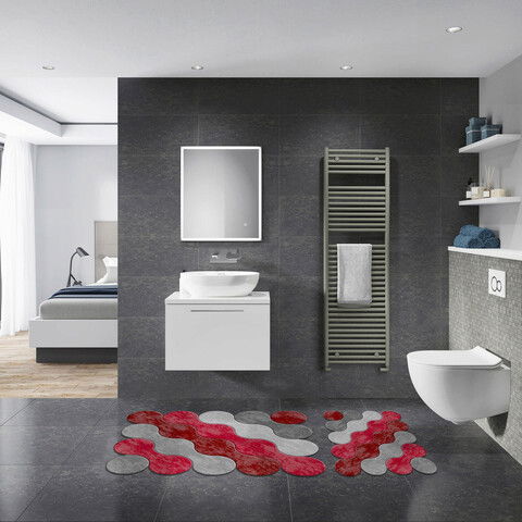 Set covoraș de baie (2 bucăți), Alanur Home, 21011715KZ, Poliester, Rosu