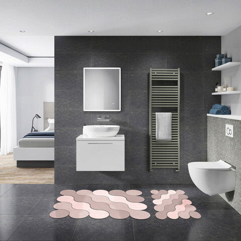 Set covoraș de baie (2 bucăți), Alanur Home, 21011715PU, Poliester, Roz pudra