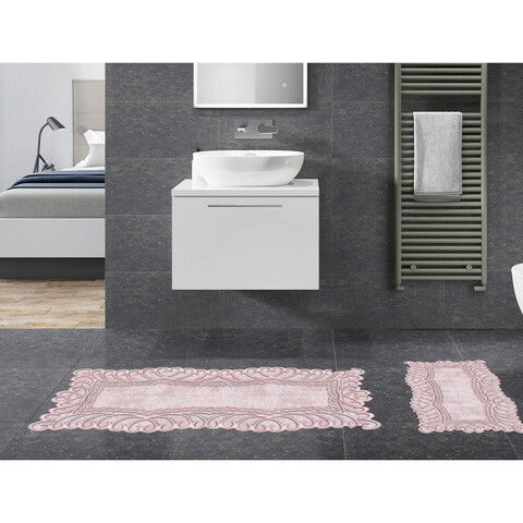 Set covoraș de baie (2 bucăți), Alanur Home, 21016115PU, Poliester, Roz pudra