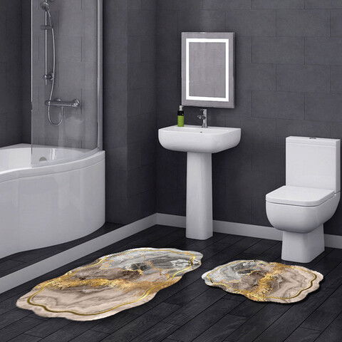 Set covoraș de baie (2 bucăți), Alanur Home, 21018415BJ, Poliester, Alb / nurcă / auriu