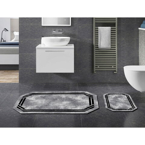 Set covoraș de baie (2 bucăți), Alanur Home, 21020615SY, Poliester, Gri/Negru