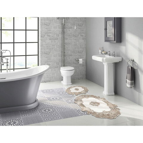 Set covoraș de baie (2 bucăți), Alanur Home, 210FG41715KR, Poliester, Crem