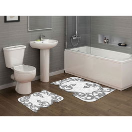 Set covoraș de baie (2 bucăți), Alanur Home, 210FG41515GR, Poliester, Gri