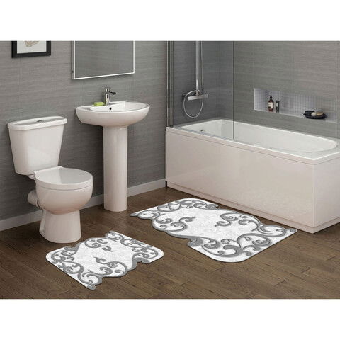 Set covoraș de baie (2 bucăți), Alanur Home, 210FG41515GR, Poliester, Gri