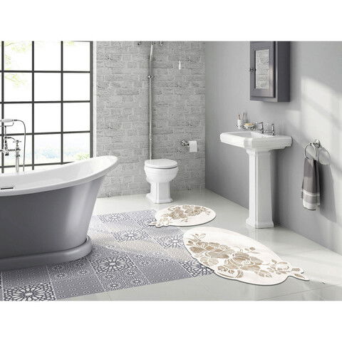 Set covoraș de baie (2 bucăți), Alanur Home, 210FG41915KR, Poliester, Crem