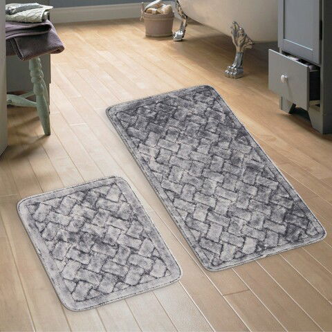 Set covoraș de baie (2 bucăți), Alanur Home, COTTONKT000196, Bumbac, Gri