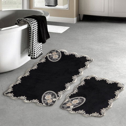 Set covoraș de baie (2 bucăți), Alanur Home, ALNE4645, Poliester, Alb negru