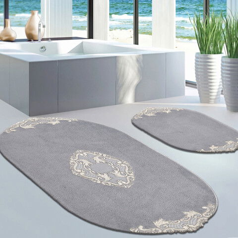 Set covoraș de baie (2 bucăți), Alanur Home, cot-klzt5-25, Poliester, Gri