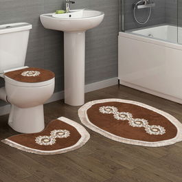 Set covoraș de baie (3 bucăți), Alanur Home, QUEEN031, Poliester, Maro