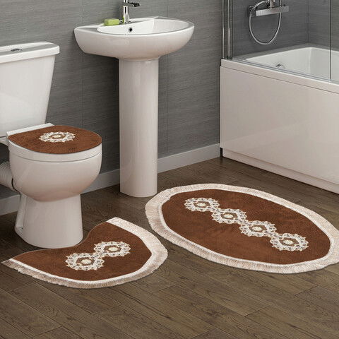 Set covoraș de baie (3 bucăți), Alanur Home, QUEEN031, Poliester, Maro