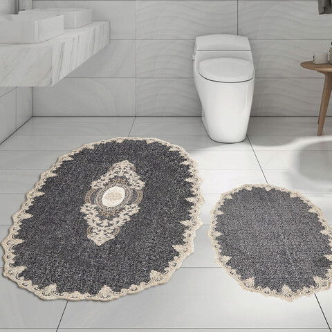 Set covoraș de baie (2 bucăți), Alanur Home, ALNE4650, Poliester, Antracit