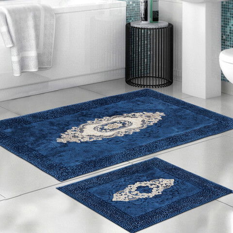 Set covoraș de baie (2 bucăți), Alanur Home, ALN_E4_785, Poliester, Albastru inchis