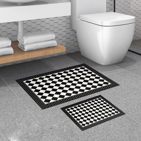 Set covoraș de baie (2 bucăți), Alanur Home, 510607, Poliester, Alb negru