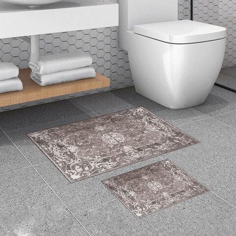Set covoraș de baie (2 bucăți), Alanur Home, 510610, Poliester, Maro