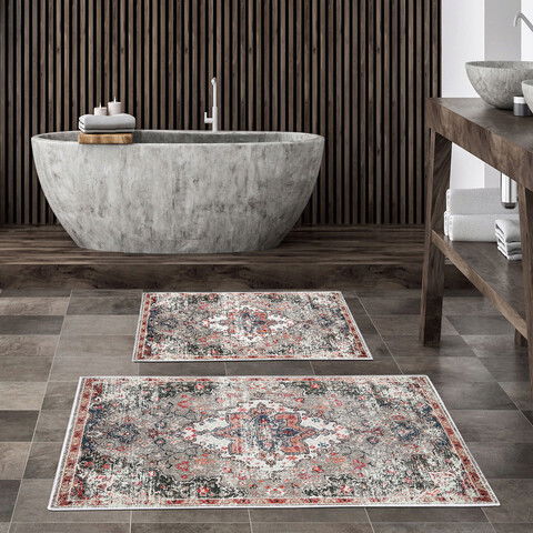 Set covoraș de baie (2 bucăți), Alanur Home, KT429, Poliester, Multicolor