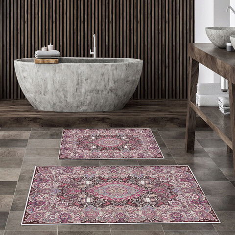 Set covoraș de baie (2 bucăți), Alanur Home, KT436 v2, Poliester, Multicolor