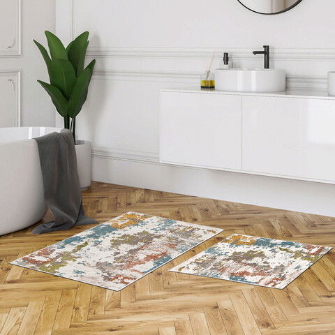 Set covoraș de baie (2 bucăți), Alanur Home, KT488, Poliester, Multicolor