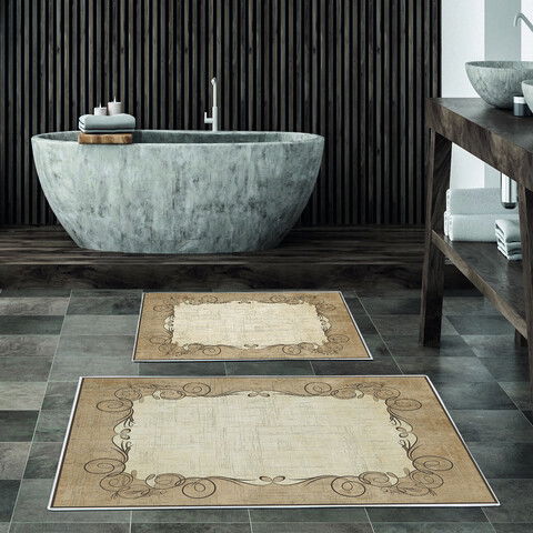 Set covoraș de baie (2 bucăți), Alanur Home, KT486 v2, Poliester, Multicolor