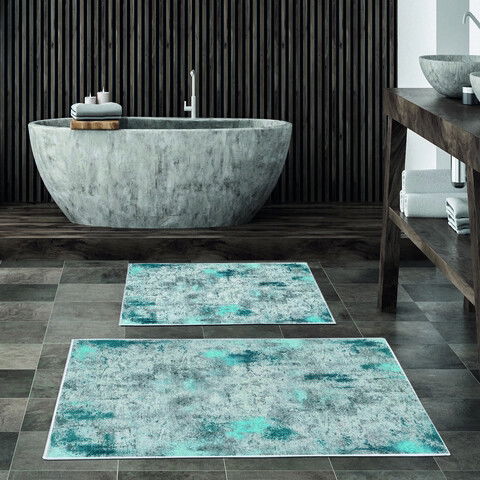 Set covoraș de baie (2 bucăți), Alanur Home, KT495, Poliester, Multicolor