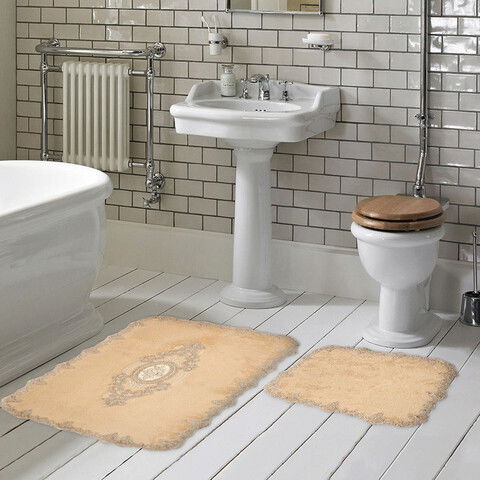 Set covoraș de baie (2 bucăți), Alanur Home, Selonya D, Poliester, Cappuccino