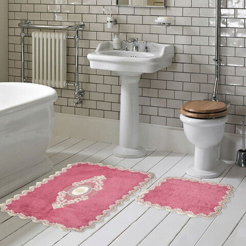 Set covoraș de baie (2 bucăți), Alanur Home, Selonya D, Poliester, Fucsia