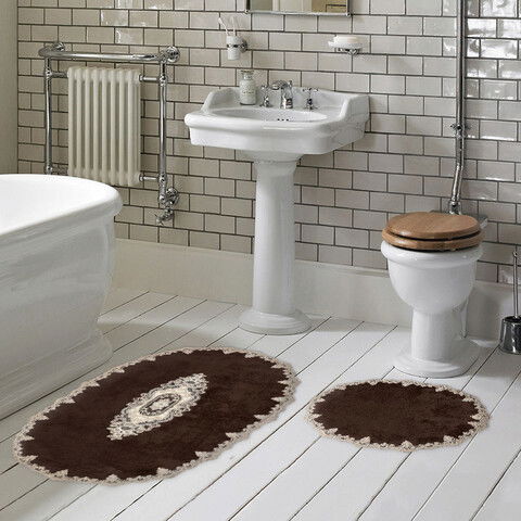 Set covoraș de baie (2 bucăți), Alanur Home, Selonya Oval, Poliester, Maro