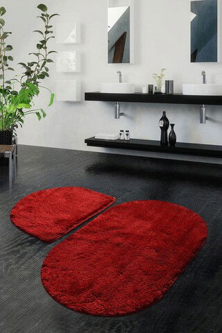 Set covoraș de baie (2 bucăți), Chilai Home by Alessia, Colors of Oval, Fibre acrilice, Rosu
