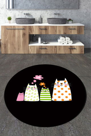 Covoraș de baie, Chilai, Four Cats Circle Djt 80, Poliester, Multicolor