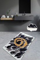 Covoraș de baie, Chilai, Dagger (80 x 100), 80x100 cm, Catifea, Negru / Alb / Auriu