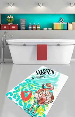 Covoraș de baie, Chilai, Happy Flamingo (70 x 120), 70x120 cm, Catifea, Multicolor