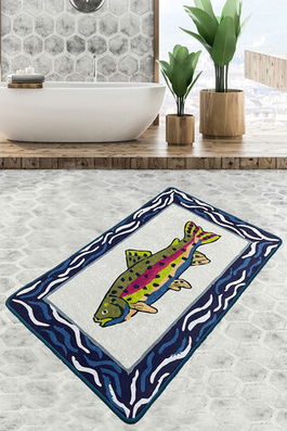 Covoraș de baie, Chilai, Pescado, 70x120 cm, Catifea, Multicolor