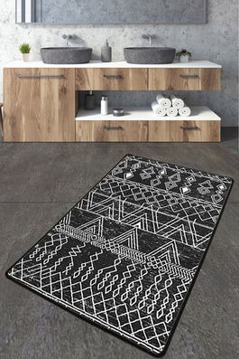 Covoraș de baie, Chilai, Straordinario Black Djt 70x120, 70x120 cm, Poliester, Negru / Antracit / Alb