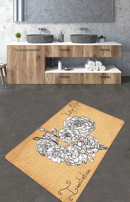 Covoraș de baie, Chilai, Vintage Roses (70 x 120), 70x120 cm, Catifea, Galben / Negru / Alb
