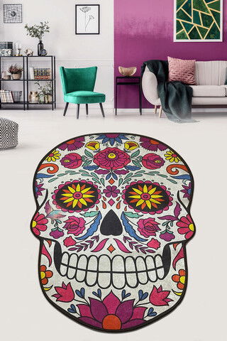 Covoraș de baie, Chilai Home, Skull Djt (80 x 100), 80x100 cm, Poliester, Multicolor