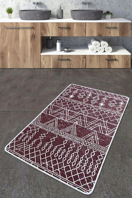Covoraș de baie, Chilai Home, Straordinario Djt, 70x120 cm, Poliester, Roșu Claret / Alb
