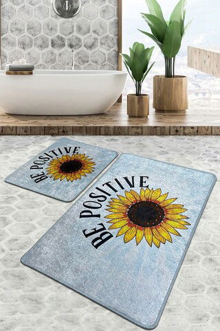 Set covoraș de baie (2 bucăți), Chilai, Be Positive Djt, Poliester, Multicolor