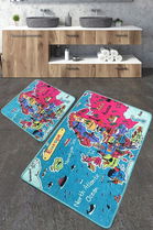 Set covoraș de baie (2 bucăți), Chilai, Carta, Poliester, Multicolor