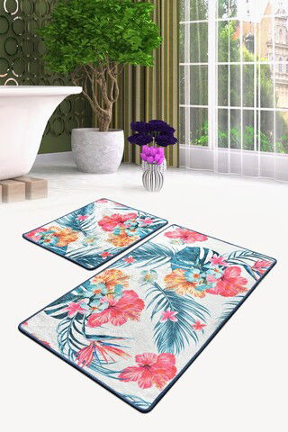 Set covoraș de baie (2 bucăți), Chilai, Claire, Catifea, Multicolor