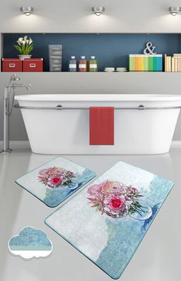Set covoraș de baie (2 bucăți), Chilai, Fennel, Catifea, Multicolor