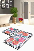 Set covoraș de baie (2 bucăți), Chilai, Flori, Catifea, Multicolor