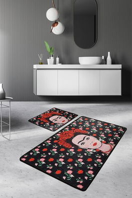 Set covoraș de baie (2 bucăți), Chilai, Frida, Catifea, Multicolor
